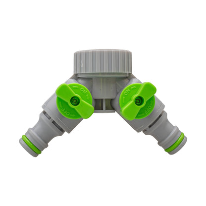 2-Way Tap Connector With Valves 1" or 3/4" BSP Female, Green/Gray - Best4Trade-Retail Garden watering