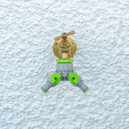 2-Way Tap Connector With Valves 1" or 3/4" BSP Female, Green/Gray - Best4Trade-Retail Garden watering