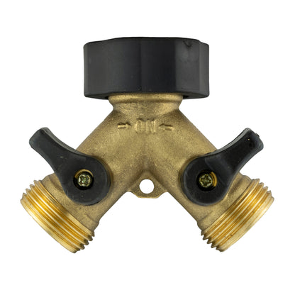 Double Tap Connector with Valves & Threaded Outlets Brass - Best4Trade-Retail Garden watering