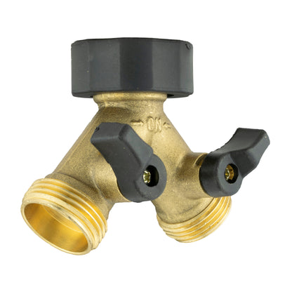 Double Tap Connector with Valves & Threaded Outlets Brass - Best4Trade-Retail Garden watering