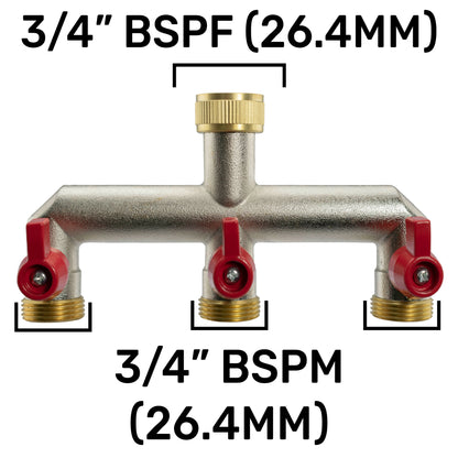Three Way Tap Splitter Brass 3/4" BSP - Best4Trade-Retail Garden watering