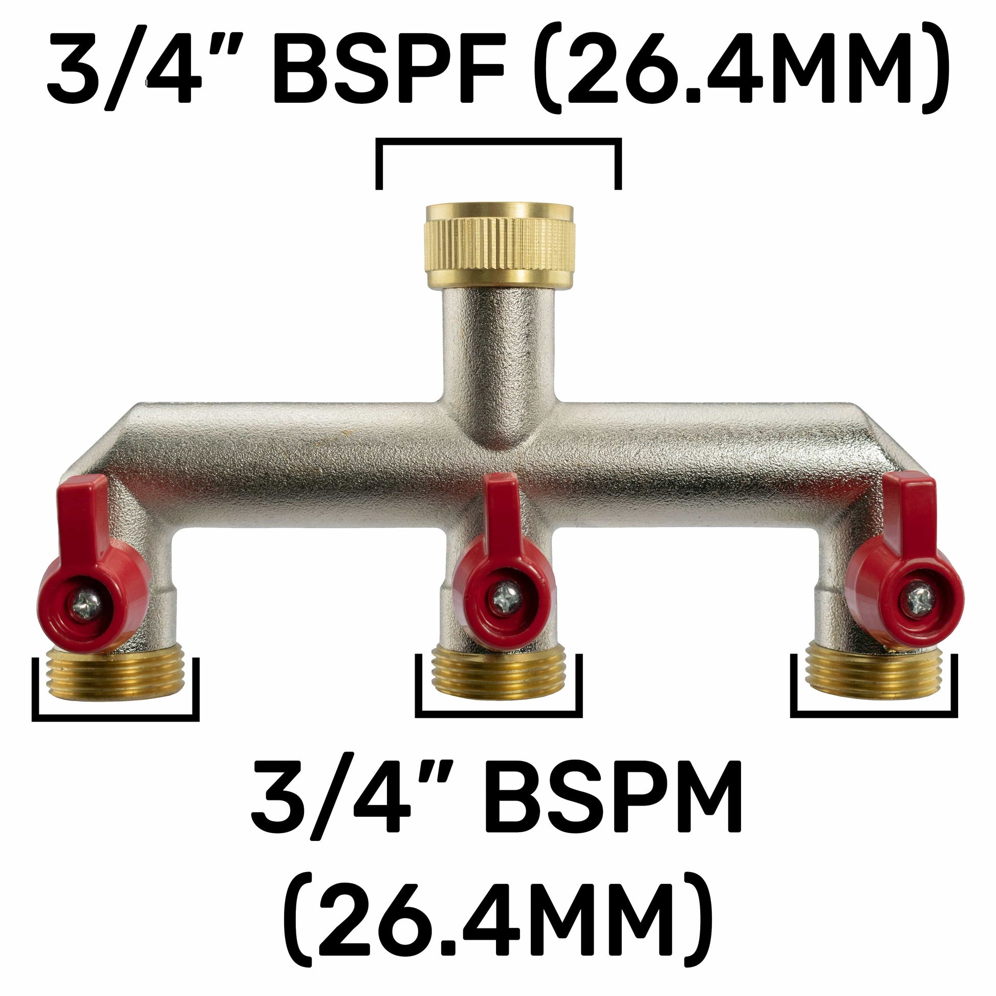 Three Way Tap Splitter Brass 3/4" BSP with Quick Connect Outlets - Best4Trade-Retail Garden watering