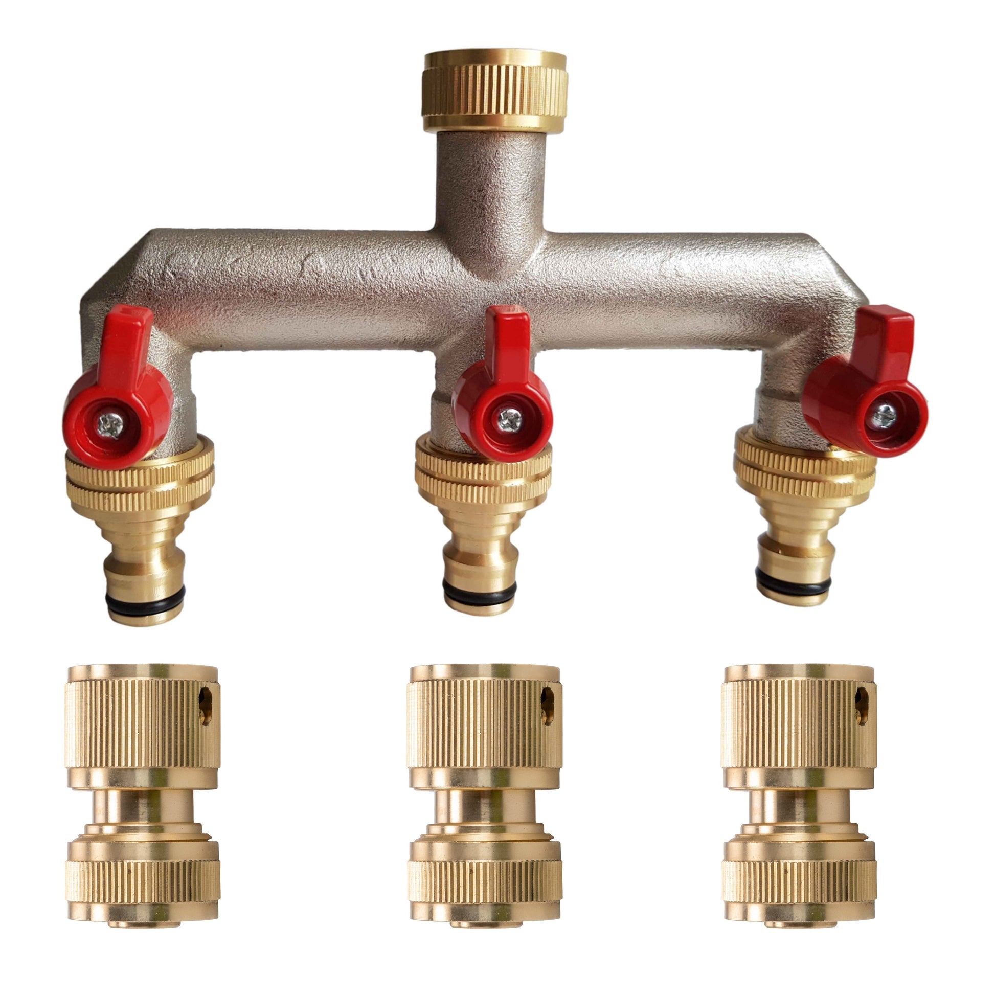 Three Way Tap Splitter Brass 3/4" BSP with Quick Connect and Hose Fittings - Best4Trade-Retail Garden watering