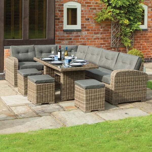 Thornbury Corner Dining Set Natural Height Adjustable Table - Rowlinson Outdoor & Garden