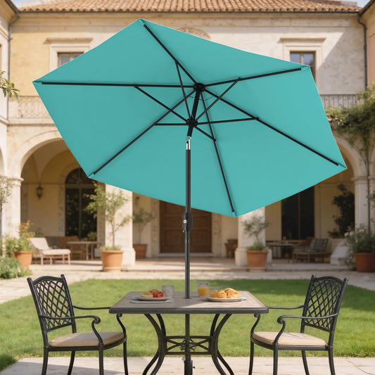 Outsunny 2.6 m Garden Parasol Umbrella with Aluminium Pole, Outdoor Patio Umbrella with Tilt and Crank, Vent, Turquoise