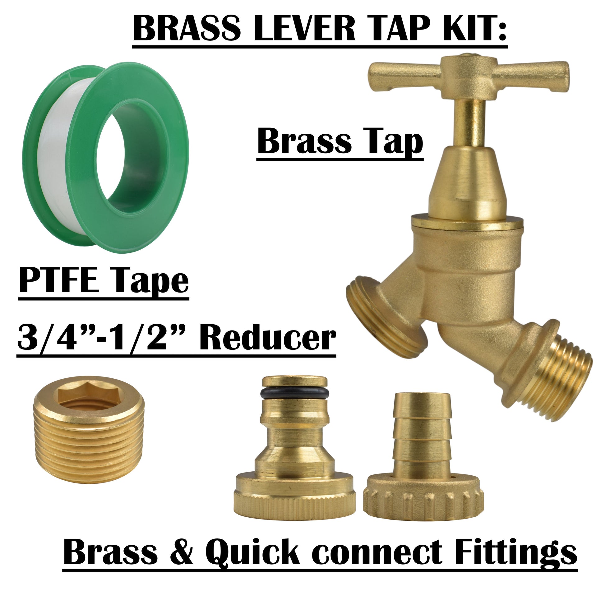 Brass Bib Tap Kit with Barb/Quick Connect Outlet, 1/2" and 3/4" BSP Thread Inlet - Best4Trade-Retail Garden watering