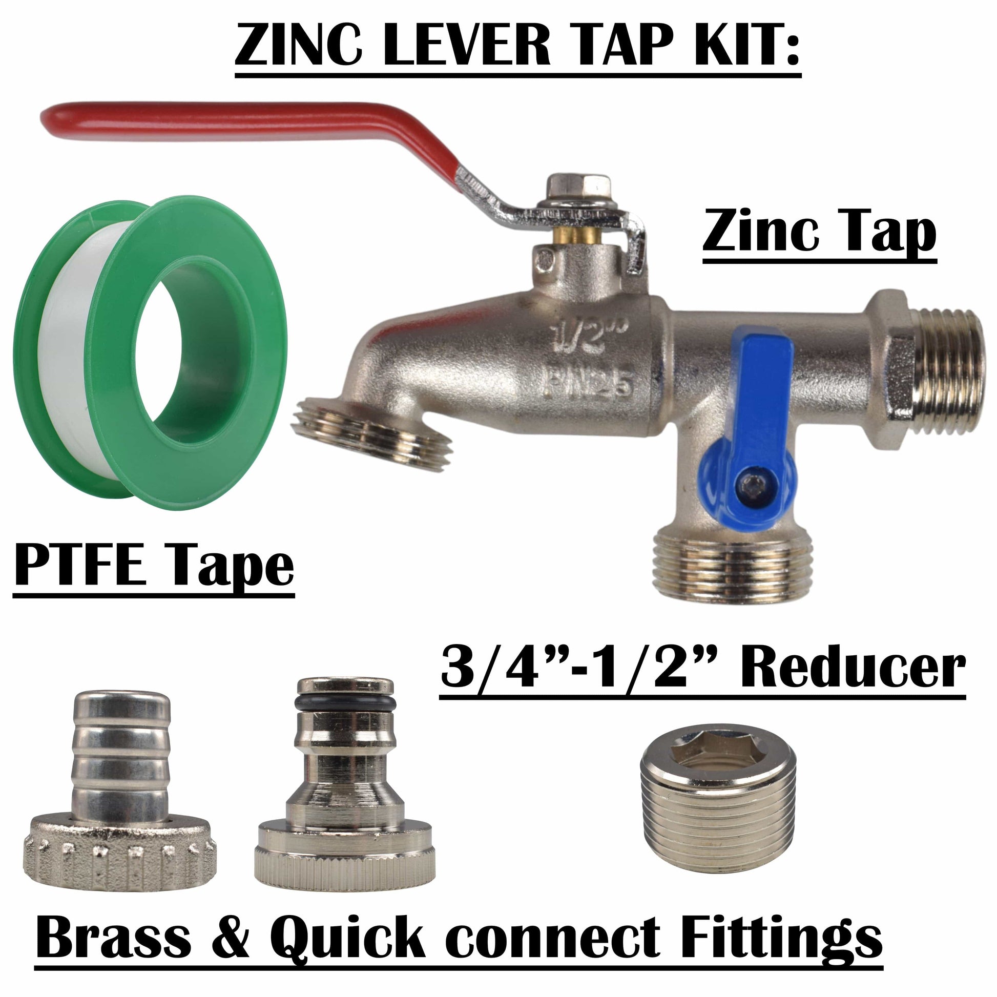 Double Lever Tap Kit with Barb/Quick Connect Outlet, 1/2" and 3/4" BSP Thread Inlet - Best4Trade-Retail Garden watering