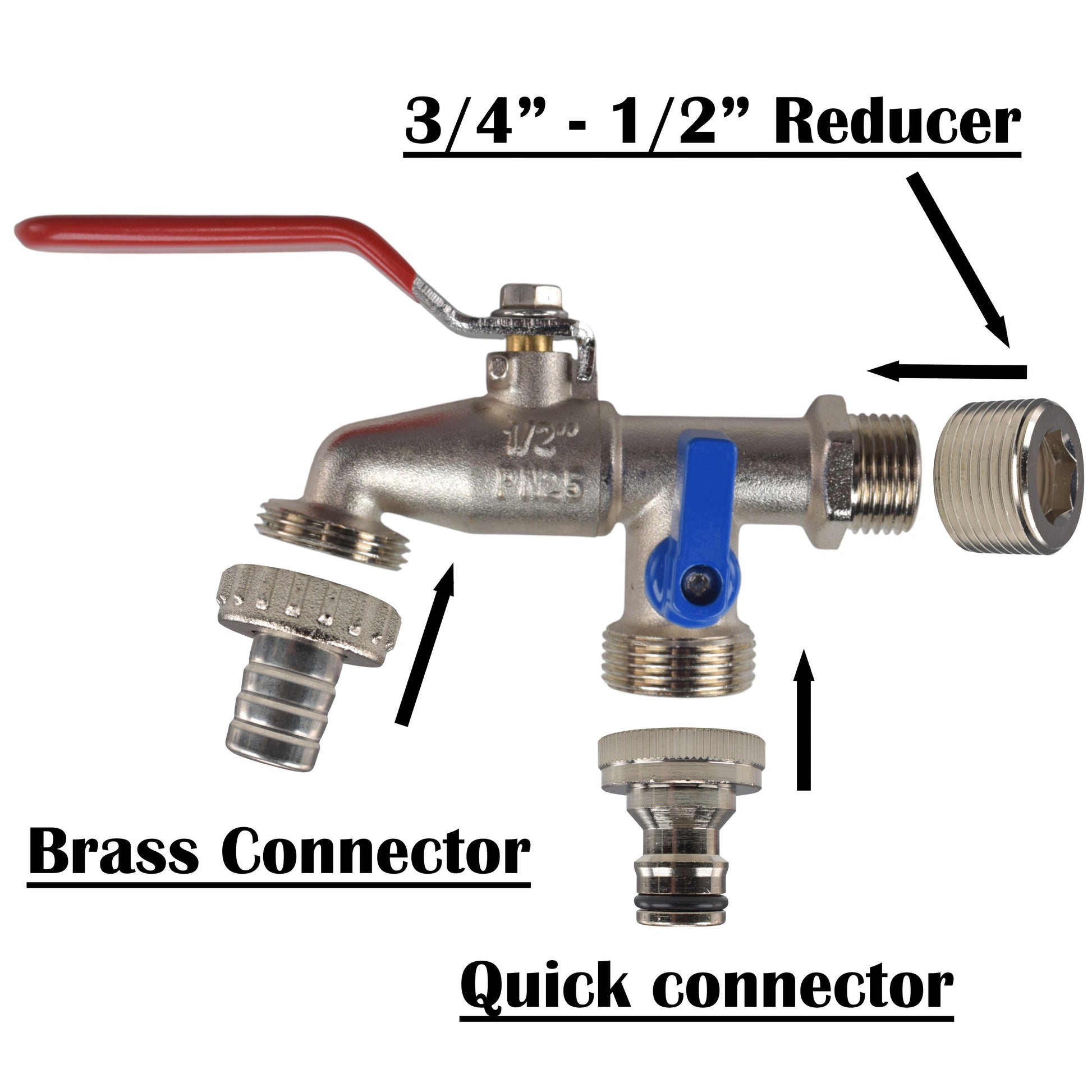 Double Lever Tap Kit with Barb/Quick Connect Outlet, 1/2" and 3/4" BSP Thread Inlet - Best4Trade-Retail Garden watering