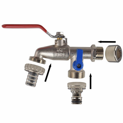 Double Lever Tap Kit with Barb/Quick Connect Outlet, 1/2" and 3/4" BSP Thread Inlet - Best4Trade-Retail Garden watering