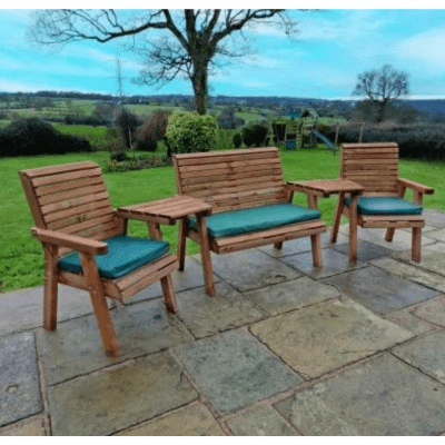 Churnet Valley 4 Seat Set 1 x 2 Seat Bench and 2 Chairs Angled Tray - Churnet Valley