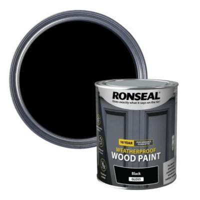 Ronseal 10 Year Weatherproof Wood Paint 750ml - Black Gloss - Ronseal