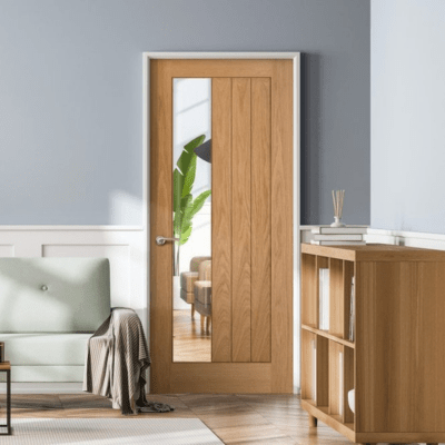 Oak Clear Glazed Offest Un-Finished Internal Door - 2032mm x 813mm - LPD Doors