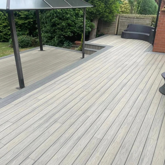 Piranha TerraFuzion Premium Reversible Decking Board 140mm x 23mm x 3.6m - Sandstone/Island Mist