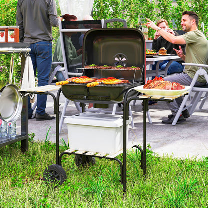 Outsunny Charcoal Barbecue Grill Portable BBQ Grill with 1840 cm² Cooking Area, 3 Shelves, Adjustable Vent, Lockable Lid, Wheels for Outdoor Cooking, Garden Party, Red