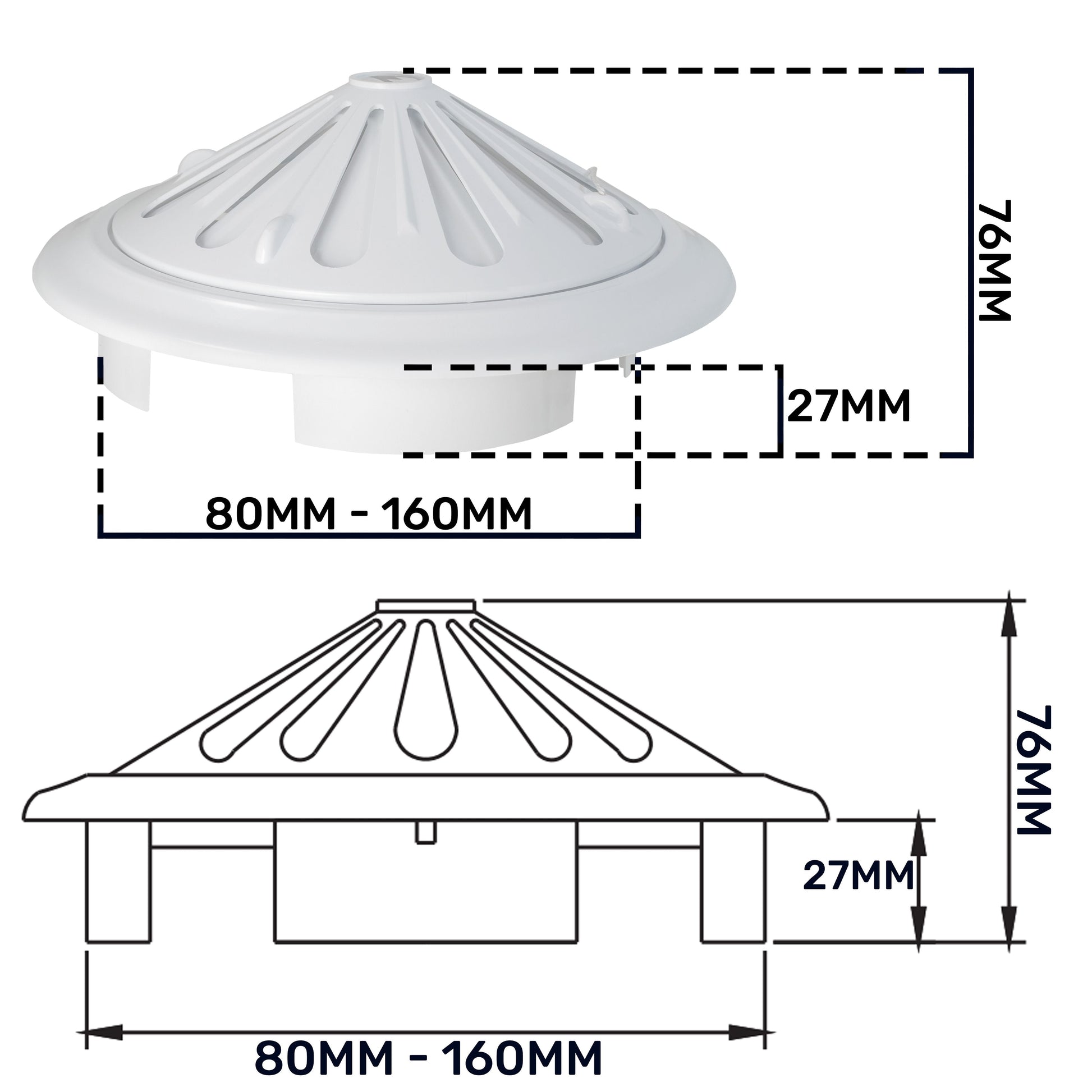 Adjustable Louvre Vent Round 80mm-160mm White - Best4Trade-Retail