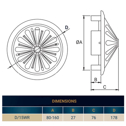 Adjustable Louvre Vent Round 80mm-160mm White - Best4Trade-Retail