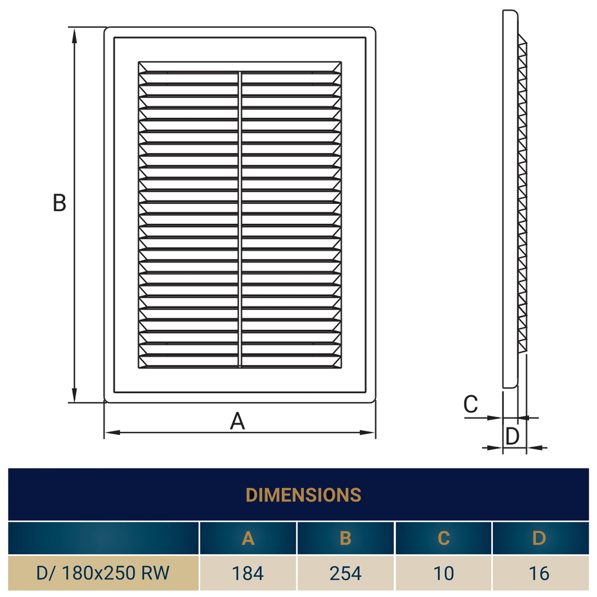 Louvre Vent D/180X250RW Classic 180mm X 250mm with Fly Screen - Best4Trade-Retail