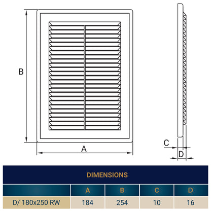 Louvre Vent D/180X250RW Classic 180mm X 250mm with Fly Screen - Best4Trade-Retail