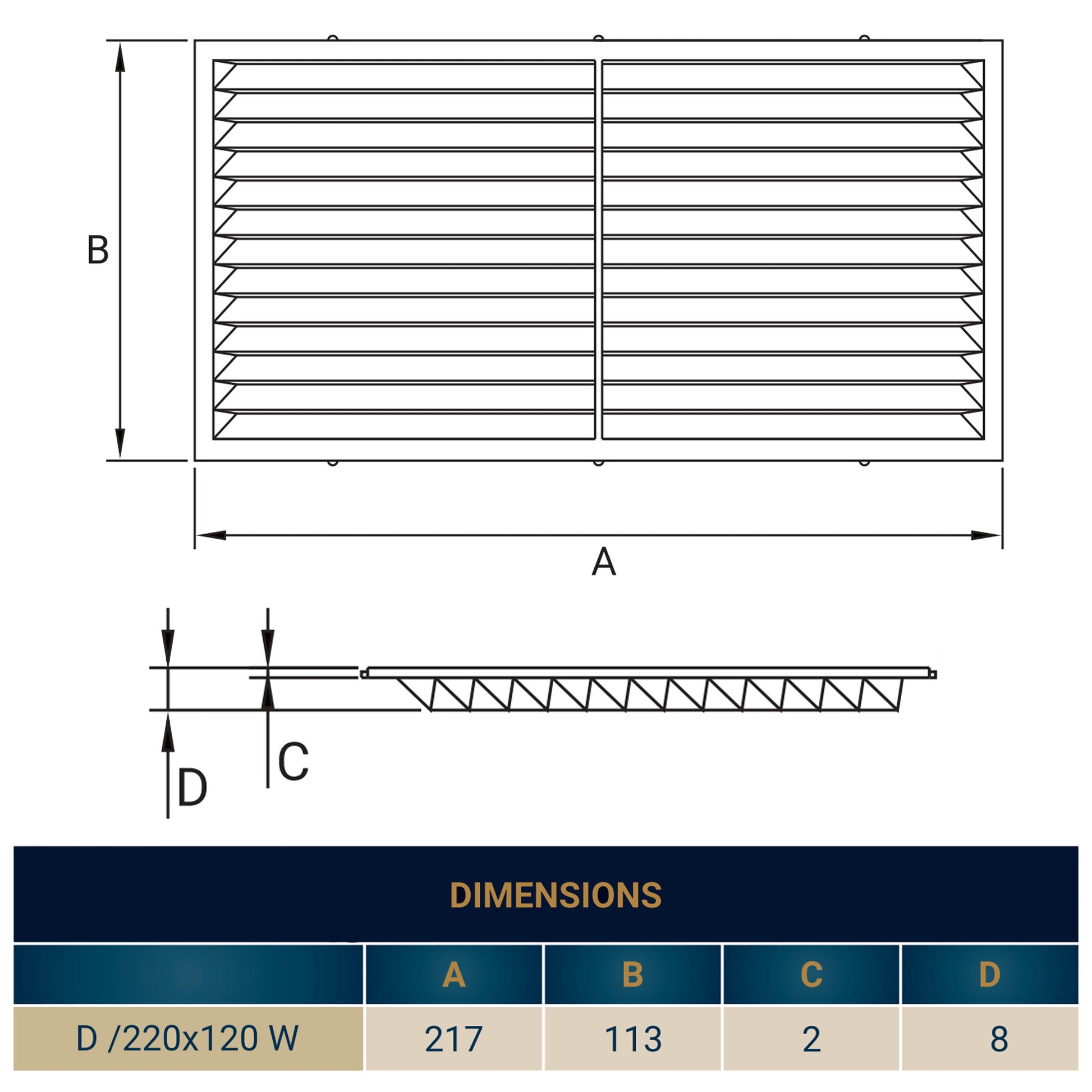 Louvre Vent  D/220X120W Classic 220mm X 120mm with Fly Screen - Best4Trade-Retail