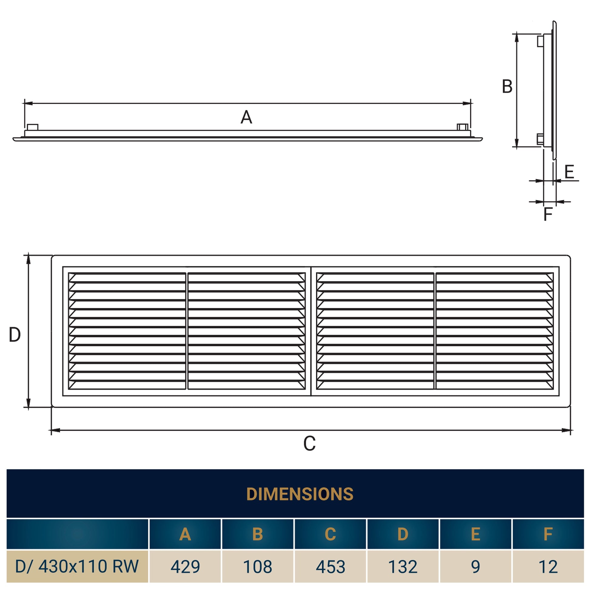 Louvre Vent D/430X110RW Classic 430mm X 110mm with Fly Screen - Best4Trade-Retail