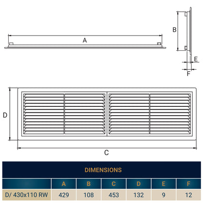 Louvre Vent D/430X110RW Classic 430mm X 110mm with Fly Screen - Best4Trade-Retail