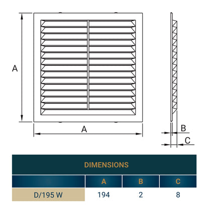 Louvre Vent  D/195W 195mm X 195mm with Fly Screen - Best4Trade-Retail