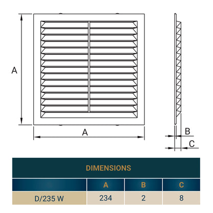 Louvre Vent  D/235W 235mm X 235mm with Fly Screen - Best4Trade-Retail