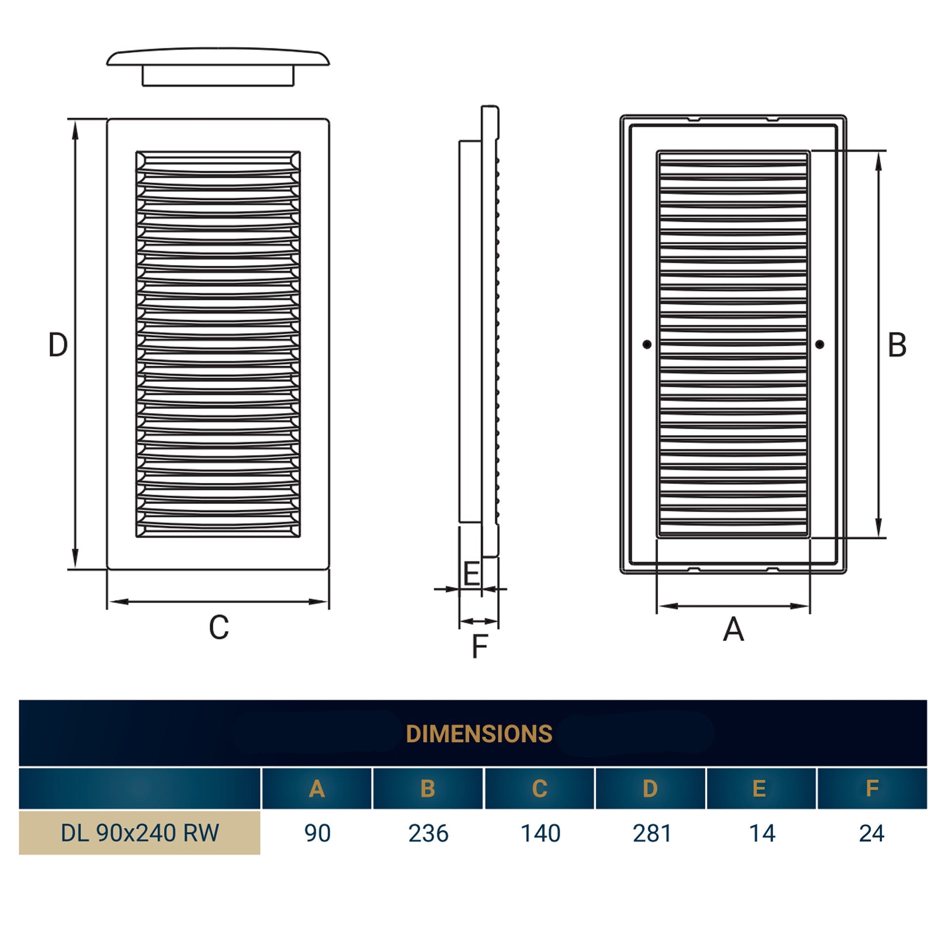 Louvre Vent White DL/90X240RW LUX With Fly Mesh - Best4Trade-Retail
