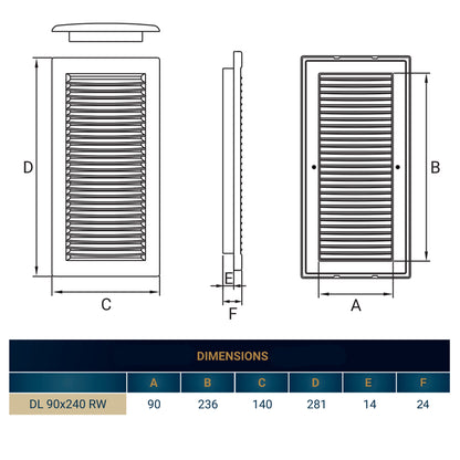 Louvre Vent White DL/90X240RW LUX With Fly Mesh - Best4Trade-Retail