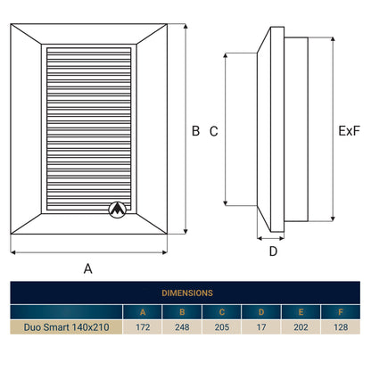 Louvre Vent Graphite Duo Smart 140/210 140mm X 210mm With Fly Mesh - Best4Trade-Retail