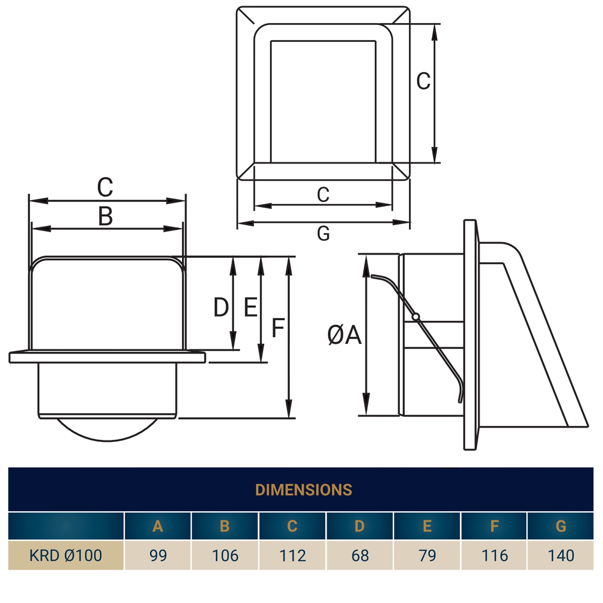 External White Louvre Vent  KRD/100 fi100mm - Best4Trade-Retail