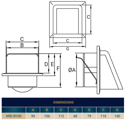 External White Louvre Vent  KRD/100 fi100mm - Best4Trade-Retail