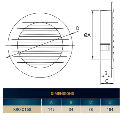 Louvre Vent KRO 150 With Fly Mesh - Best4Trade-Retail