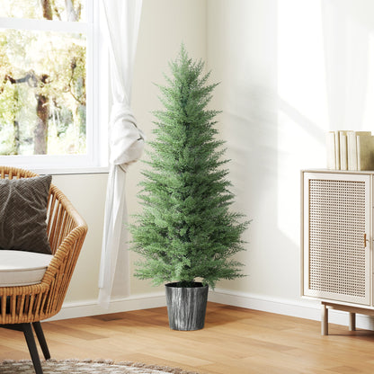 HOMCOM 135cm Artificial Cypress Trees Set of 2, UV Resistant Artificial Plants with Decorative Pot, Fake Plants for Indoor Outdoor Decor, Green