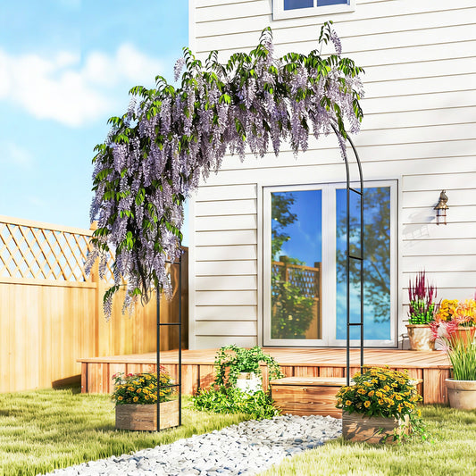 Outsunny Garden Arch, 2.4 m High x 1.5 m Wide Metal Garden Trellis for Climbing Plants, Outdoor Wedding Arch for Bridal, Black