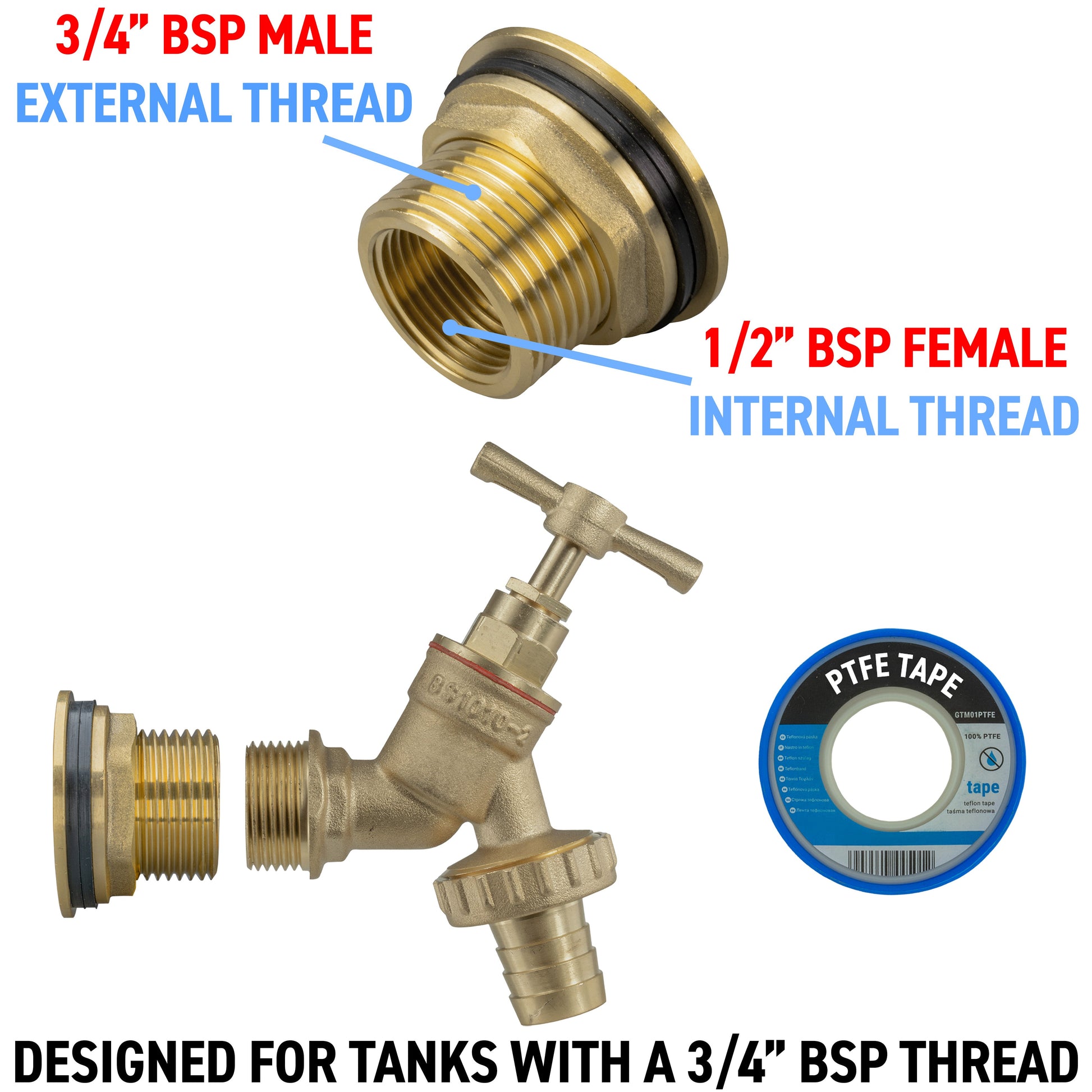 Water Butt Brass Kit 3/4" with Brass Barbed Tap and Drill Bit - Best4Trade-Retail Tech Hose & Fittings