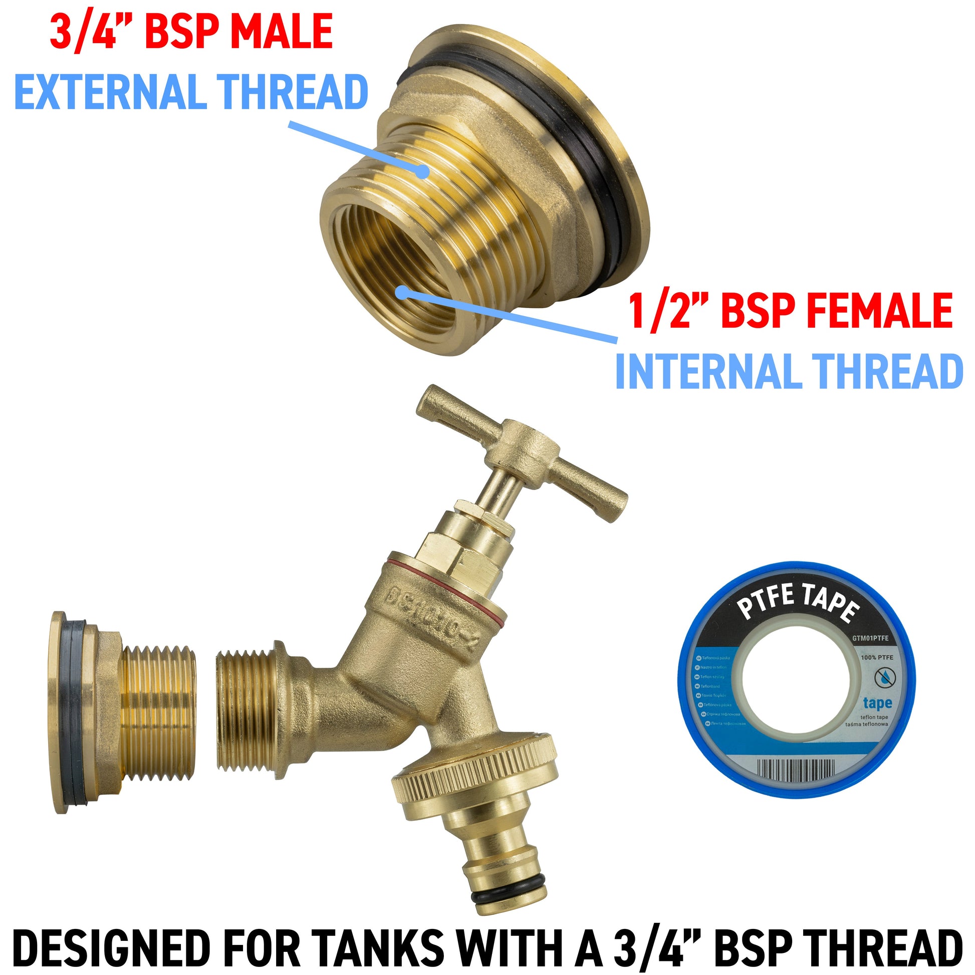 Water Butt Brass Kit 3/4" with Brass Quick Connect Tap and Drill Bit - Best4Trade-Retail Tech Hose & Fittings