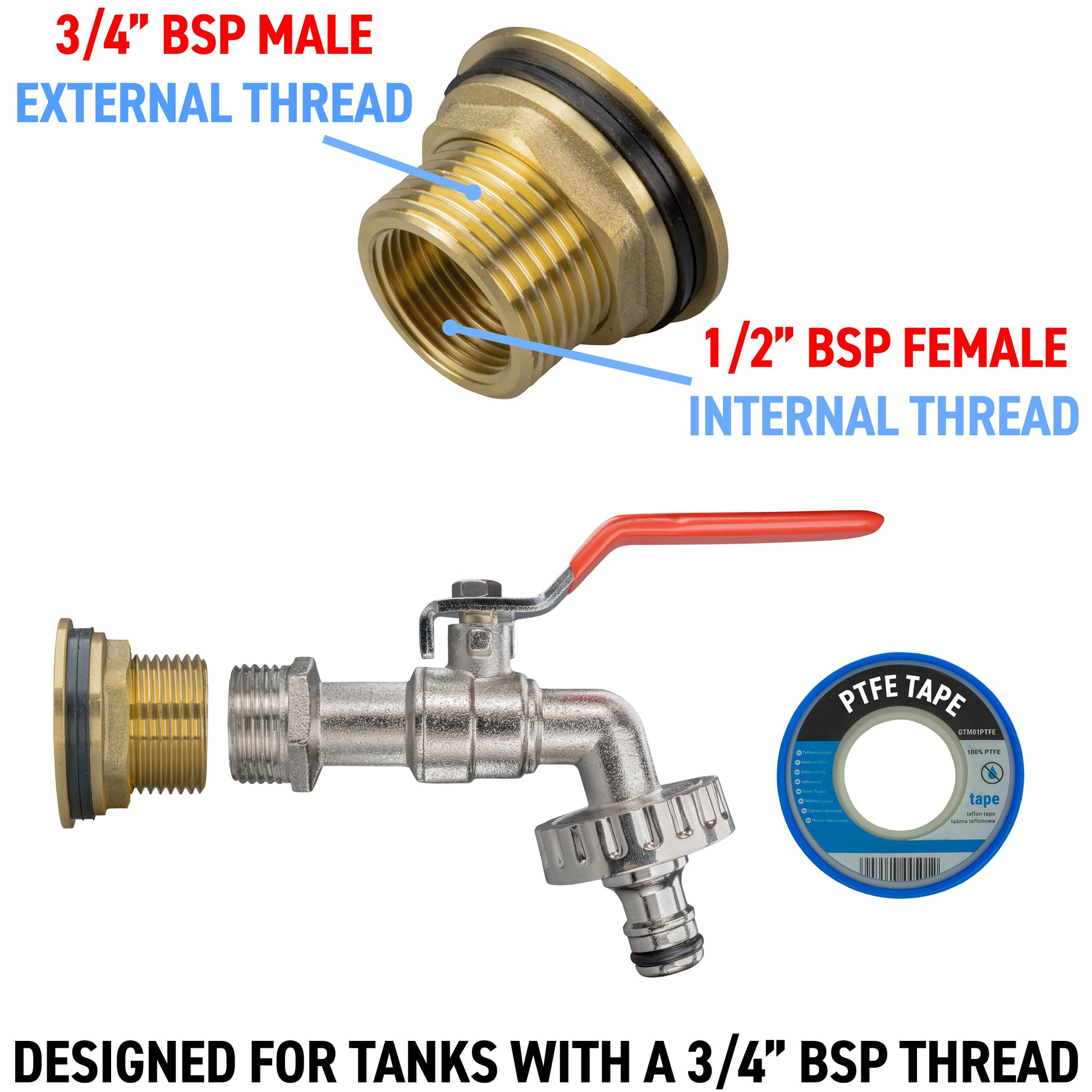 Water Butt Brass Kit 3/4" with Quick Connect Lever Tap and Drill Bit - Best4Trade-Retail Tech Hose & Fittings