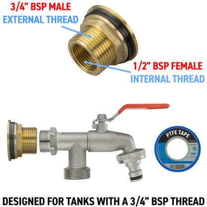 Water Butt Brass Kit 3/4" with Double Tap - Best4Trade-Retail Tech Hose & Fittings