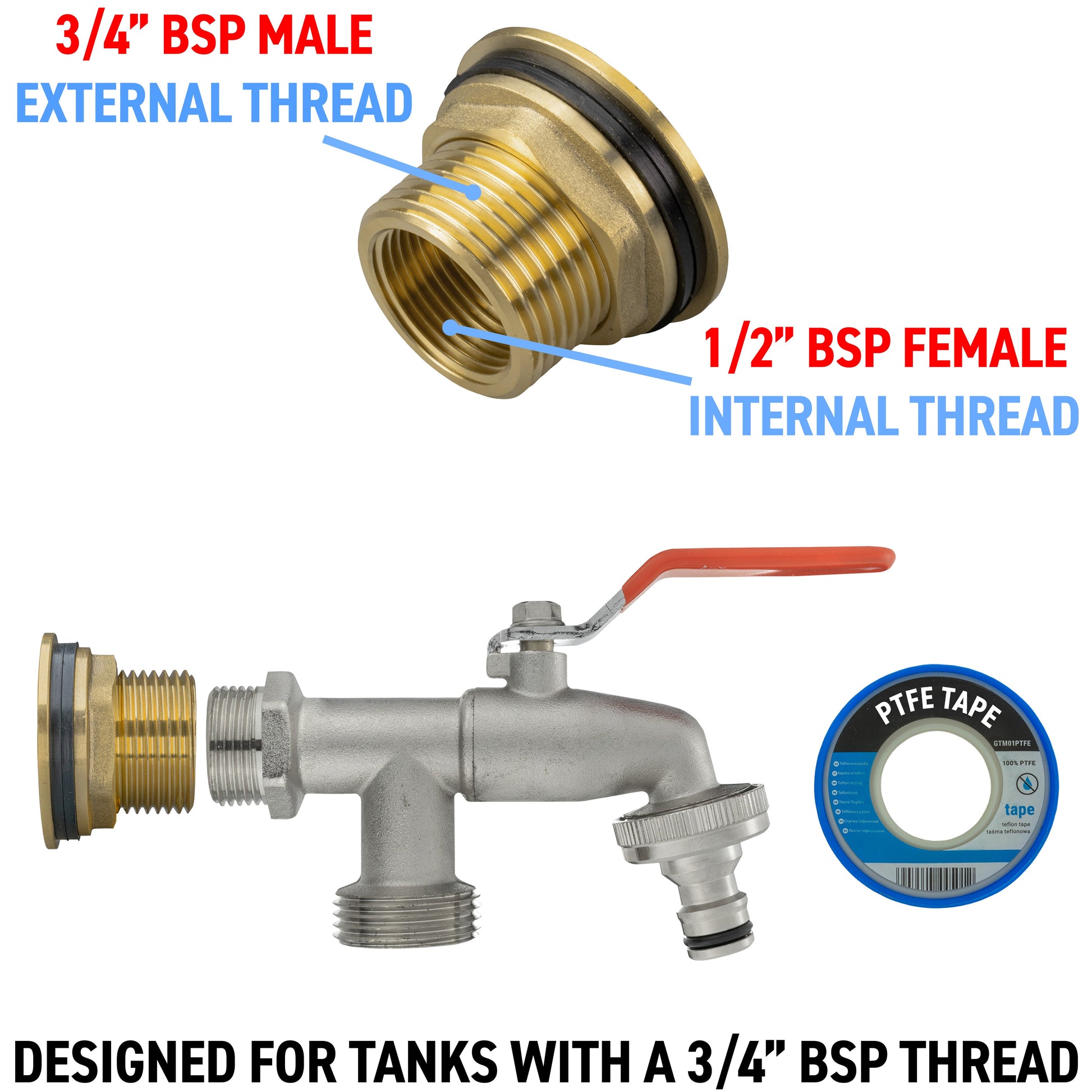 Water Butt Brass Kit 3/4" with Double Tap and Drill Bit - Best4Trade-Retail Tech Hose & Fittings