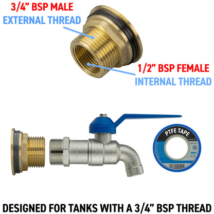 Water Butt Brass Kit 3/4" with Simple Lever Tap - Best4Trade-Retail Tech Hose & Fittings