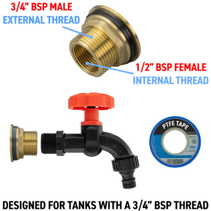Water Butt Brass Kit 3/4" with Black Dial Tap - Best4Trade-Retail Tech Hose & Fittings