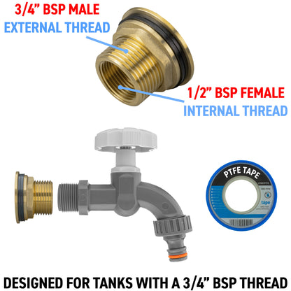 Water Butt Brass Kit 3/4" with Grey Dial Tap - Best4Trade-Retail Tech Hose & Fittings