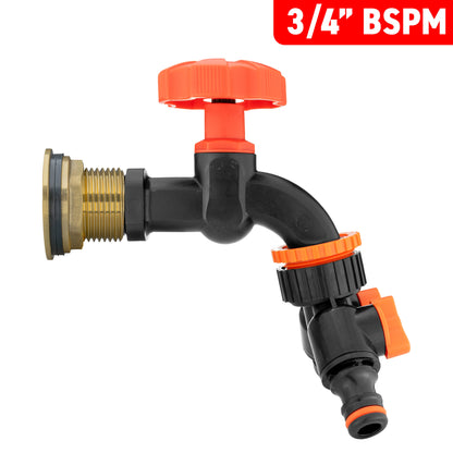 Water Butt Brass Kit 3/4" with Black Dial Tap + Two-Way Splitter and Drill Bit - Best4Trade-Retail Tech Hose & Fittings