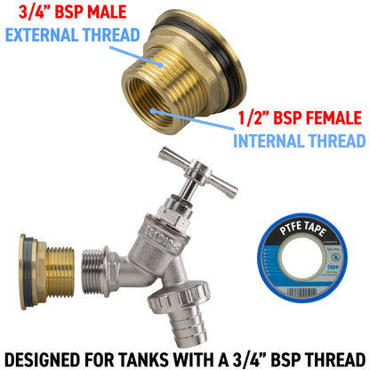 Water Butt Brass Kit 3/4" with Nickel Plated Brass Barbed Tap and Drill Bit - Best4Trade-Retail Tech Hose & Fittings