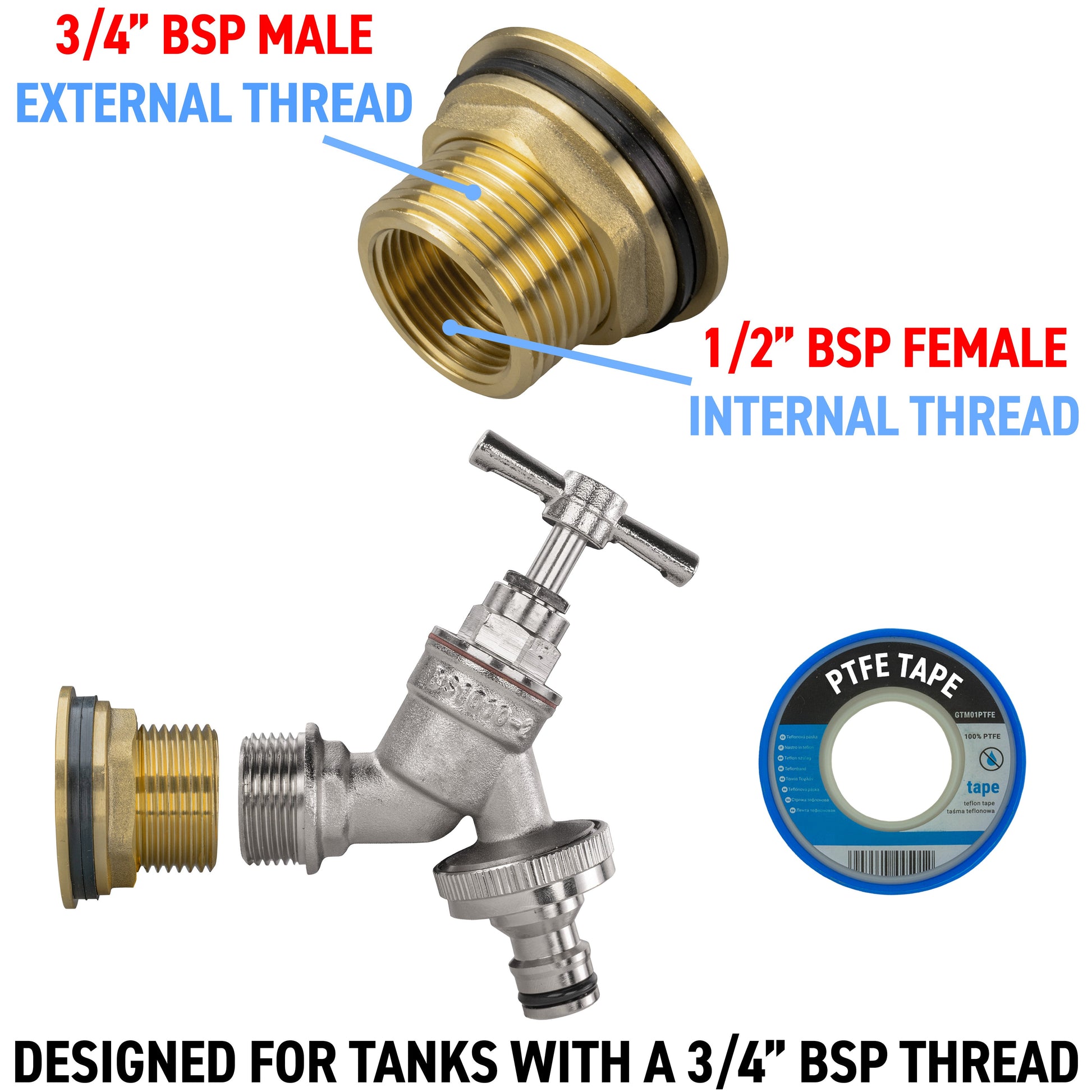 Water Butt Brass Kit 3/4" with Nickel Plated Brass Quick Connect Tap - Best4Trade-Retail Tech Hose & Fittings