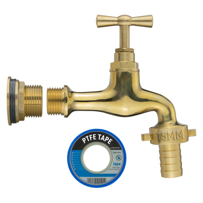 Water Butt Brass Kit 3/4" with 15mm Barbed Polished Brass Tap and Drill Bit - Best4Trade-Retail Tech Hose & Fittings