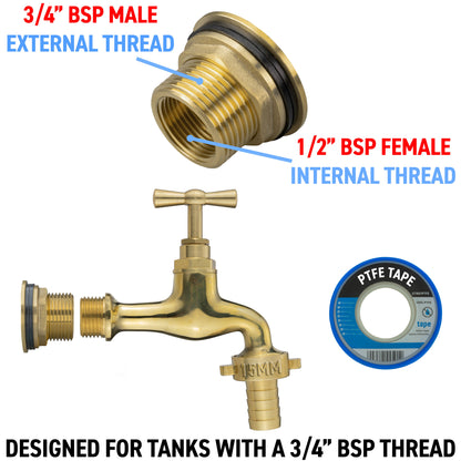 Water Butt Brass Kit 3/4" with 15mm Barbed Polished Brass Tap and Drill Bit - Best4Trade-Retail Tech Hose & Fittings