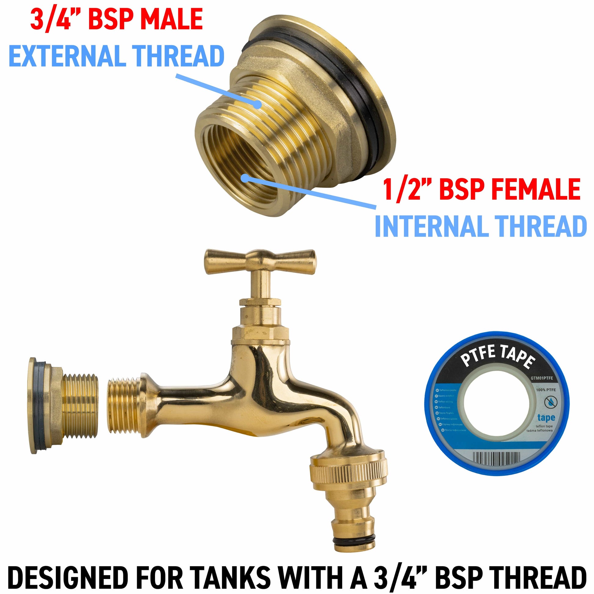 Water Butt Brass Kit 3/4" with Quick Connect Polished Brass Tap and Drill Bit - Best4Trade-Retail Tech Hose & Fittings