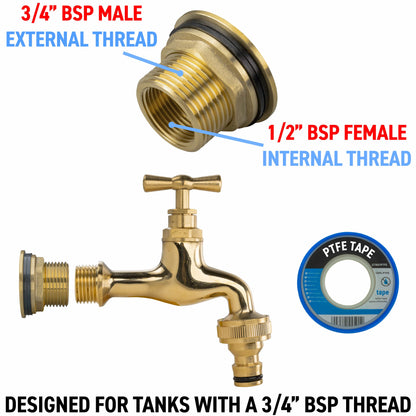 Water Butt Brass Kit 3/4" with Quick Connect Polished Brass Tap and Drill Bit - Best4Trade-Retail Tech Hose & Fittings